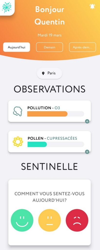 Baromètre + niveau de bien être France Pollens App + Sentinelle